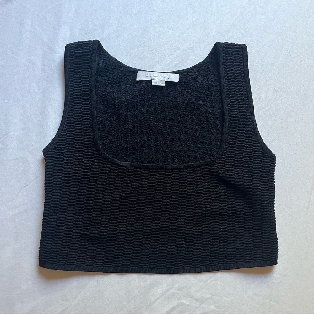 ALEXANDER WANG black textured knit square neck cropped tank top